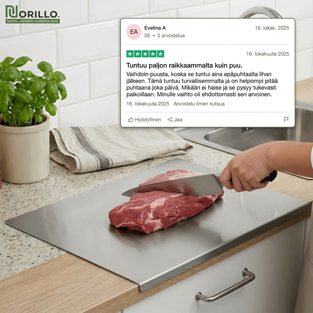 Norillo™ – hygieeninen leikkuulauta ruostumattomasta teräksestä